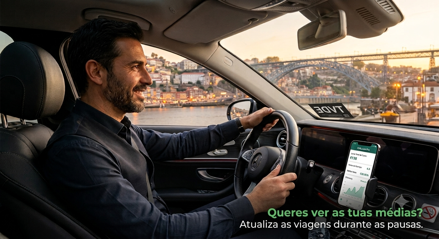 Motorista TVDE com KmLucro Pro no suporte — Porto